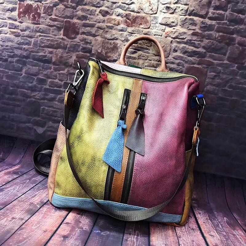 Multicolor Women Leather Zipper Backpack – superladystar