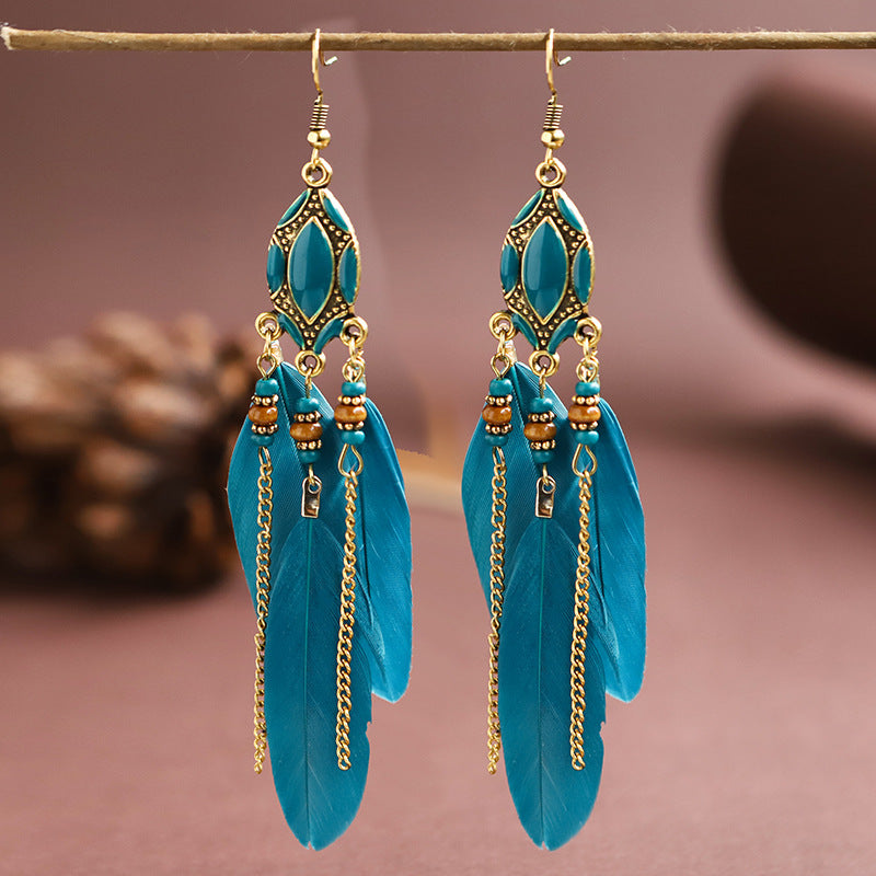 Retro Fringed Bohemian Feather Earrings