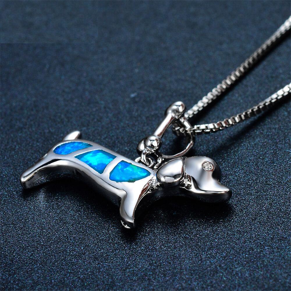 Dachshund Blue Opal Necklace