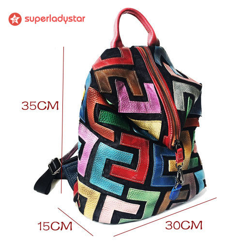Retro Casual Leather Color Patchwork Backpack