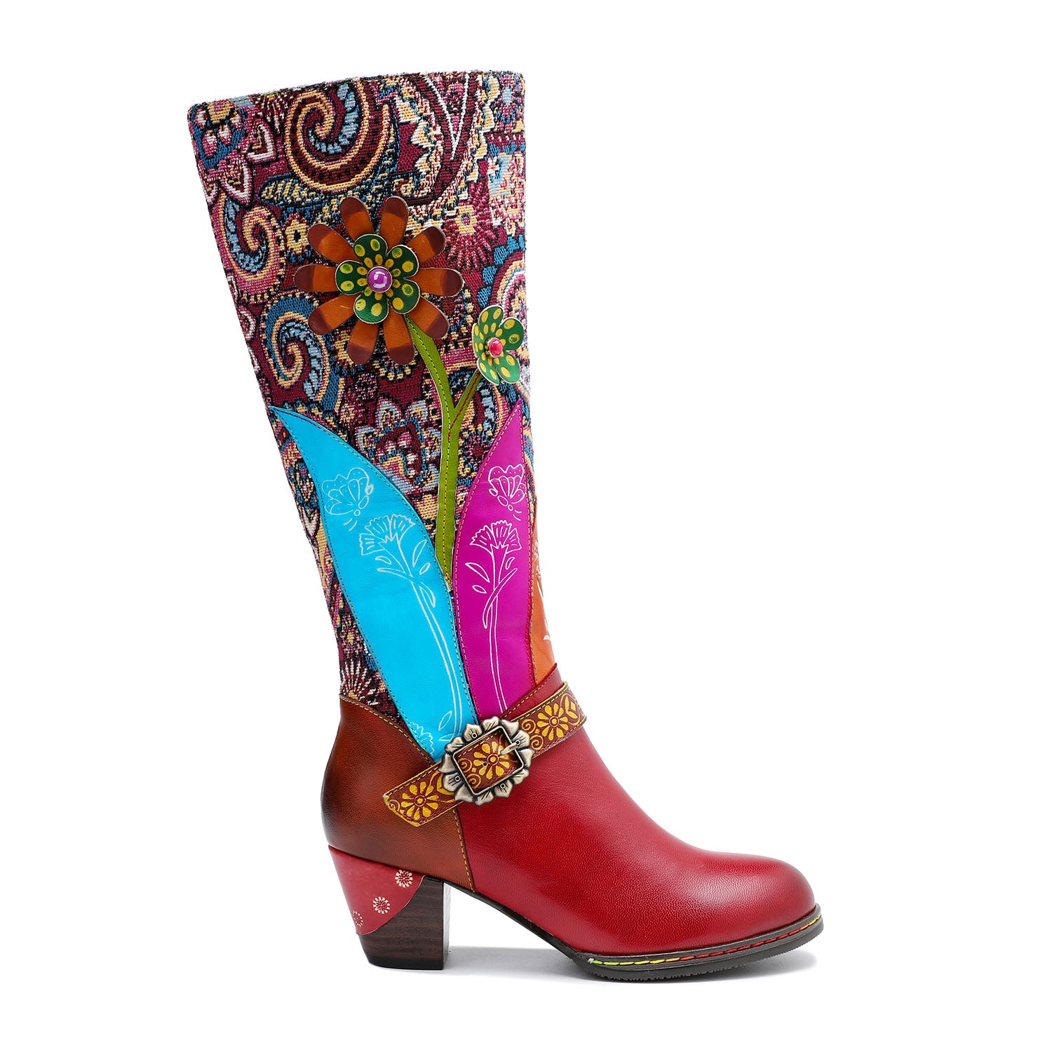 Botas de gravação florais feitas à mão vintage