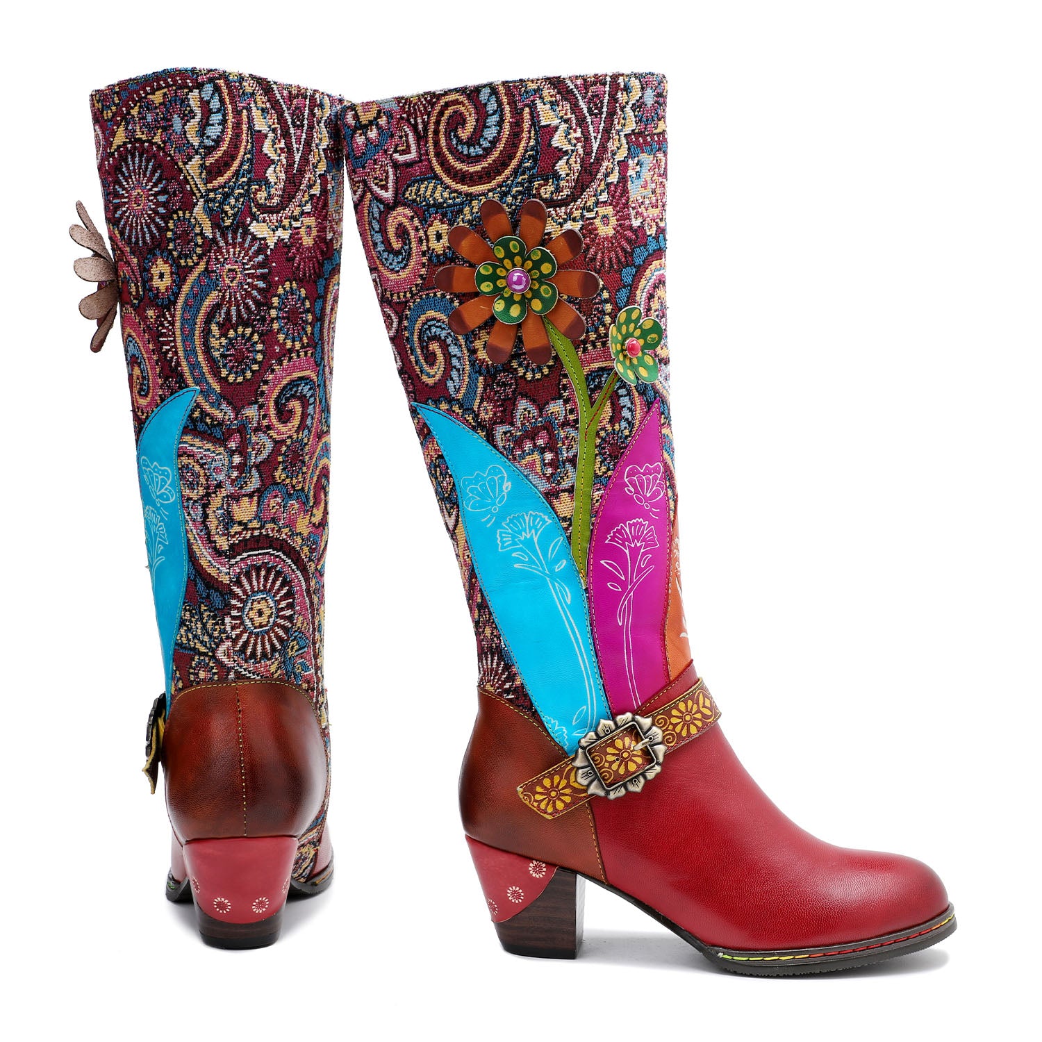 Botas de gravação florais feitas à mão vintage