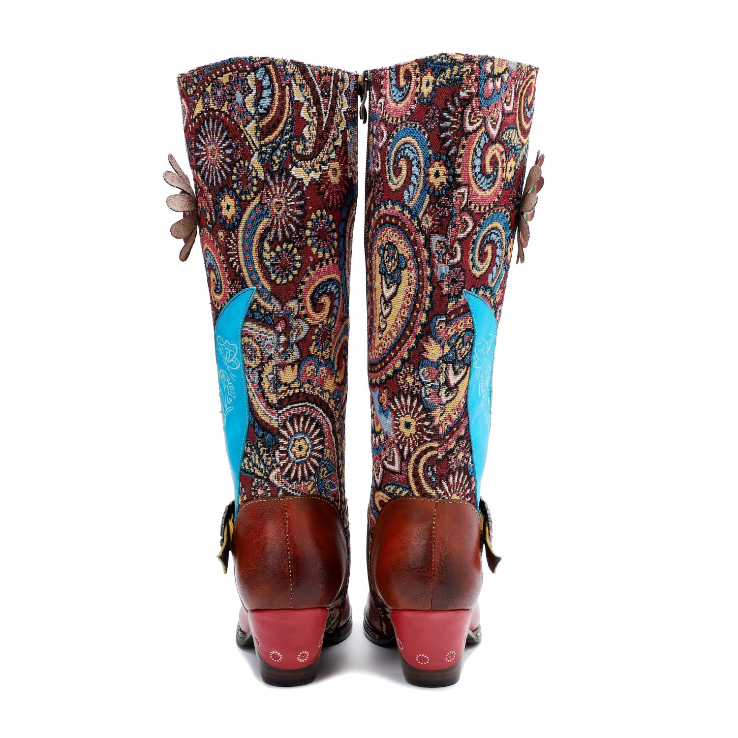 Botas de gravação florais feitas à mão vintage