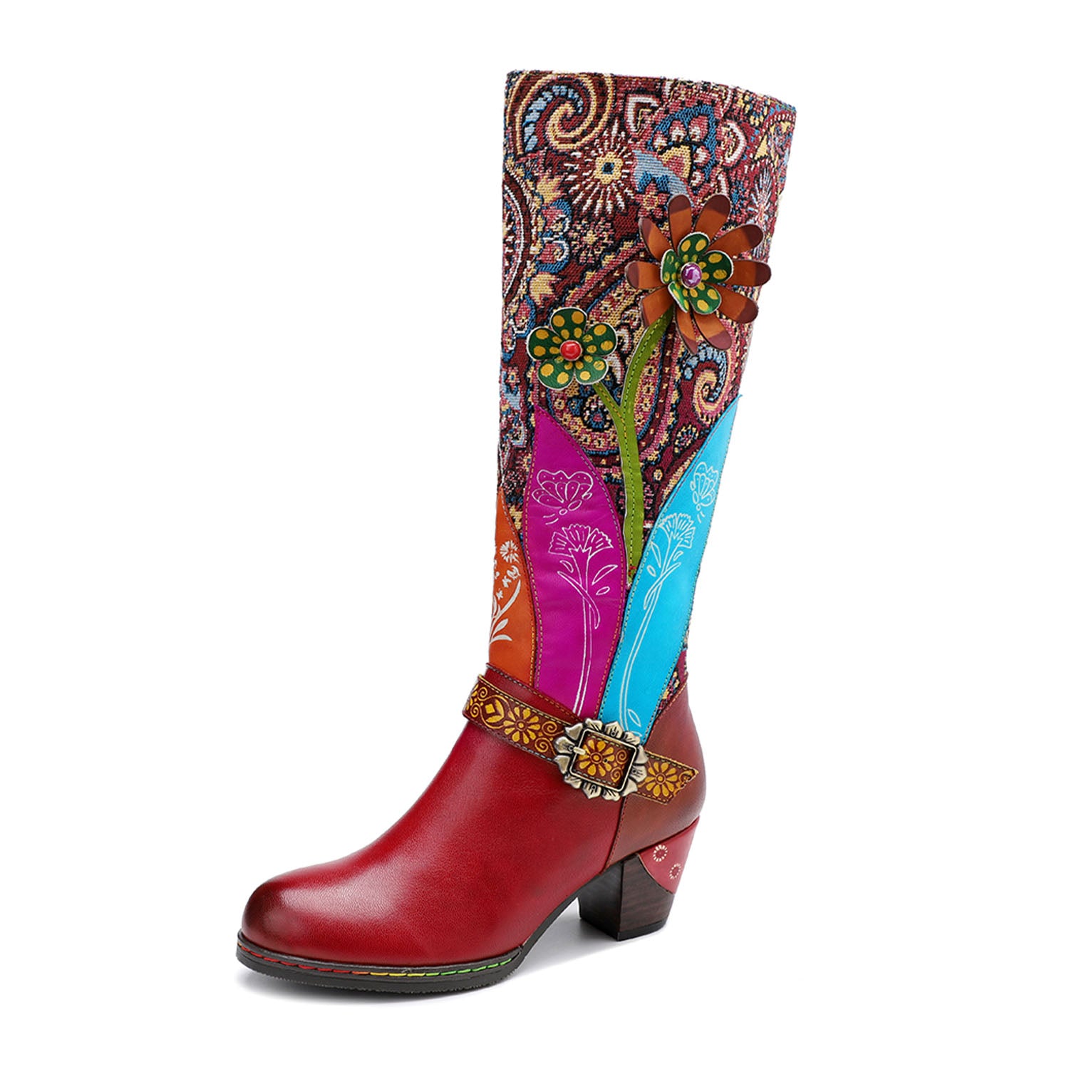 Botas de gravação florais feitas à mão vintage