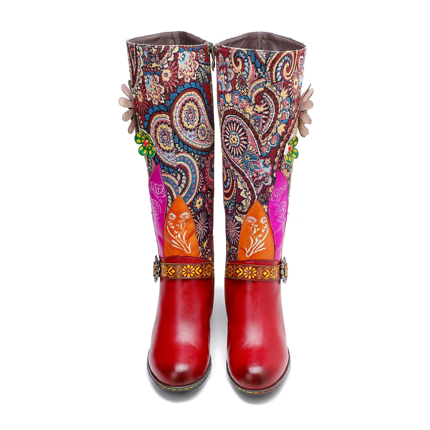 Botas de gravação florais feitas à mão vintage