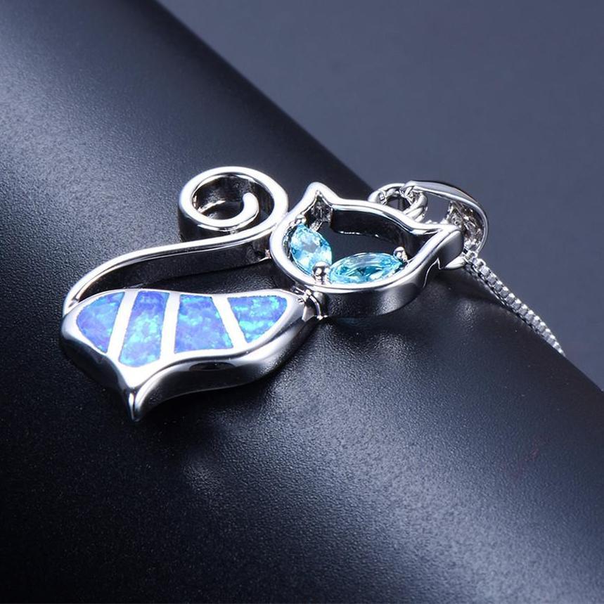 Blue Opal Cat Necklace