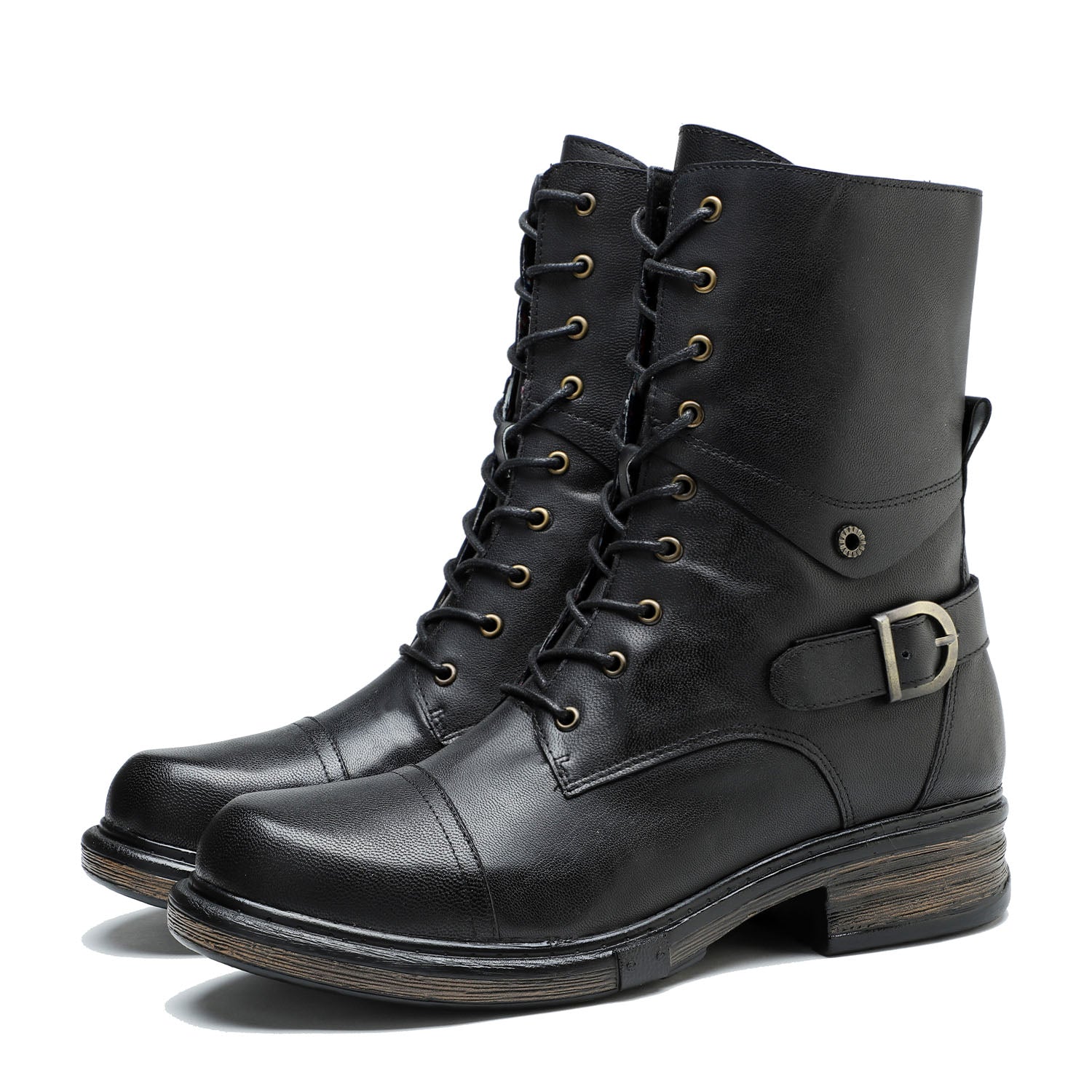 Comfortable Genuine Leather Boots With Laces And Inside Zippers