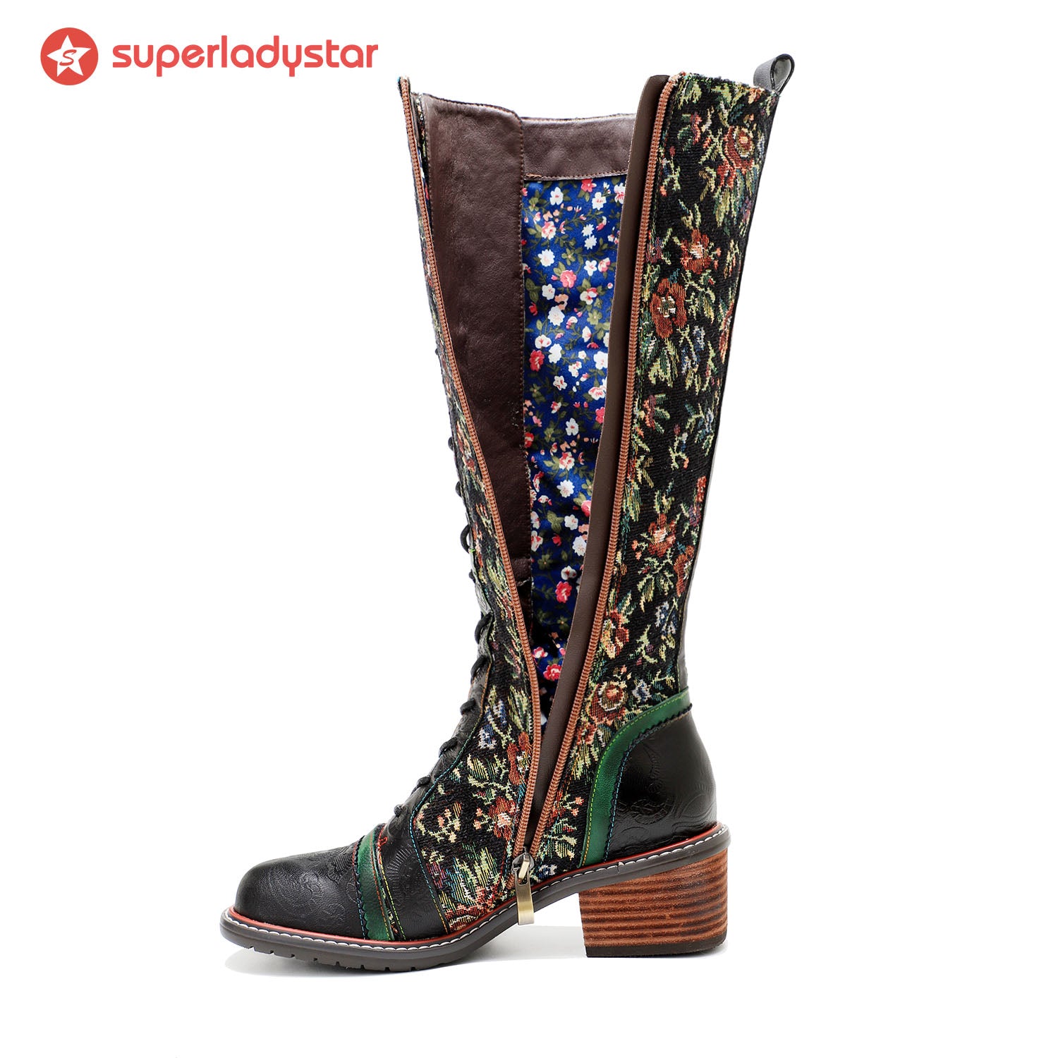 Botas florais deslumbrantes à mão vintage