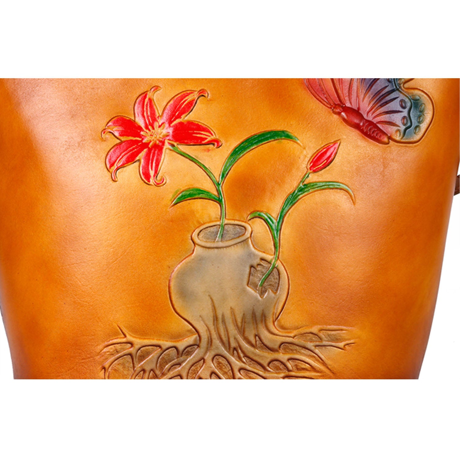 Vintage Embossed Floral Leather Fashion Bucket Bag