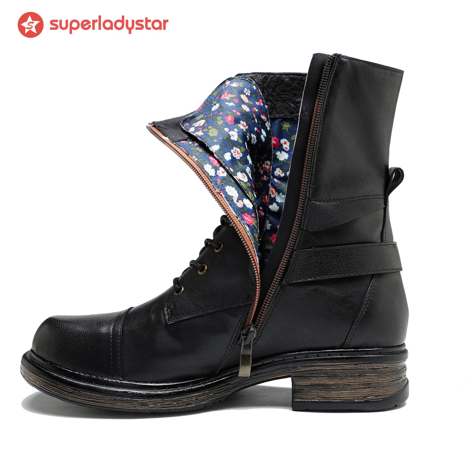 Comfortable Genuine Leather Boots With Laces And Inside Zippers