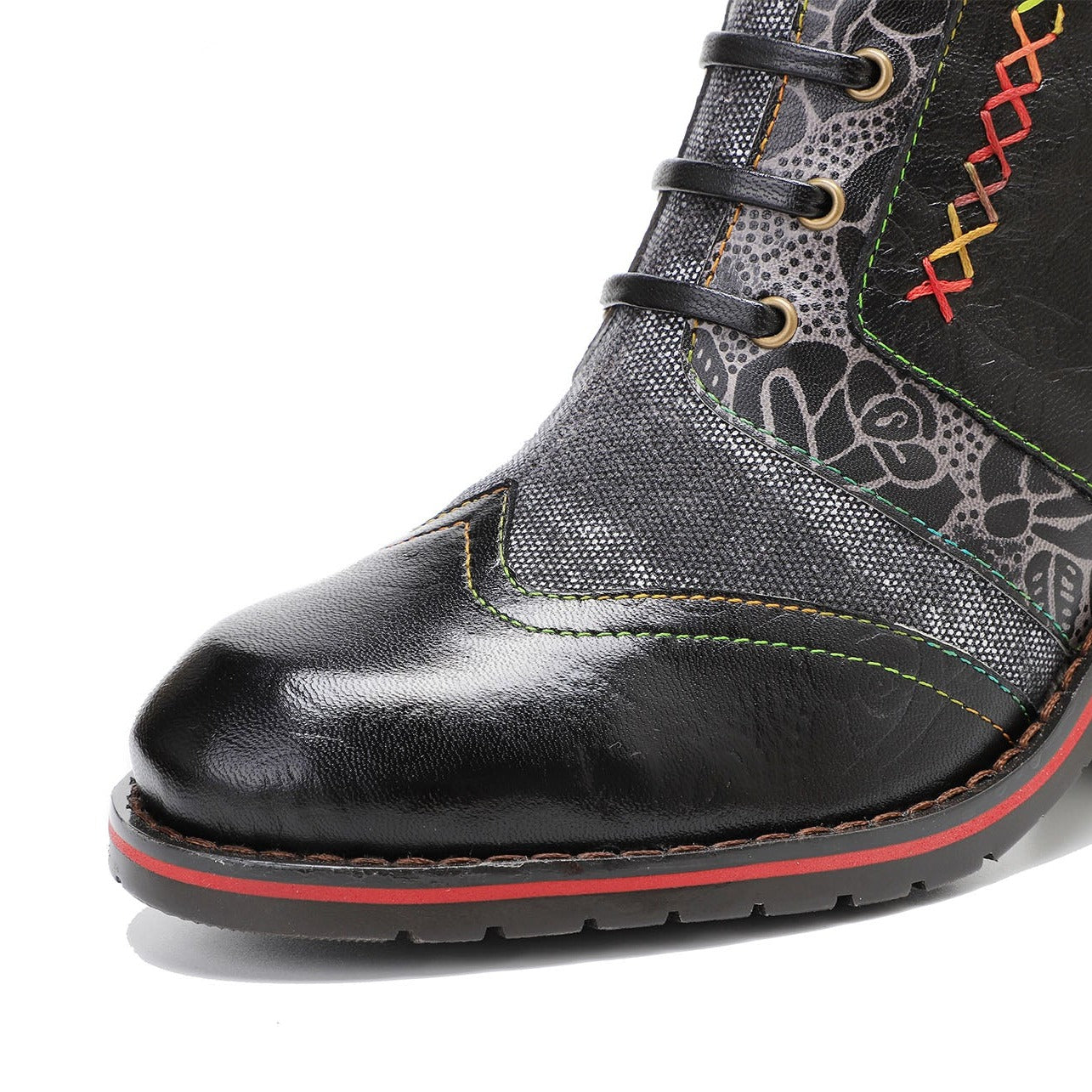 Retro Patchwork Color Contrast Comfort Block Salto das botas