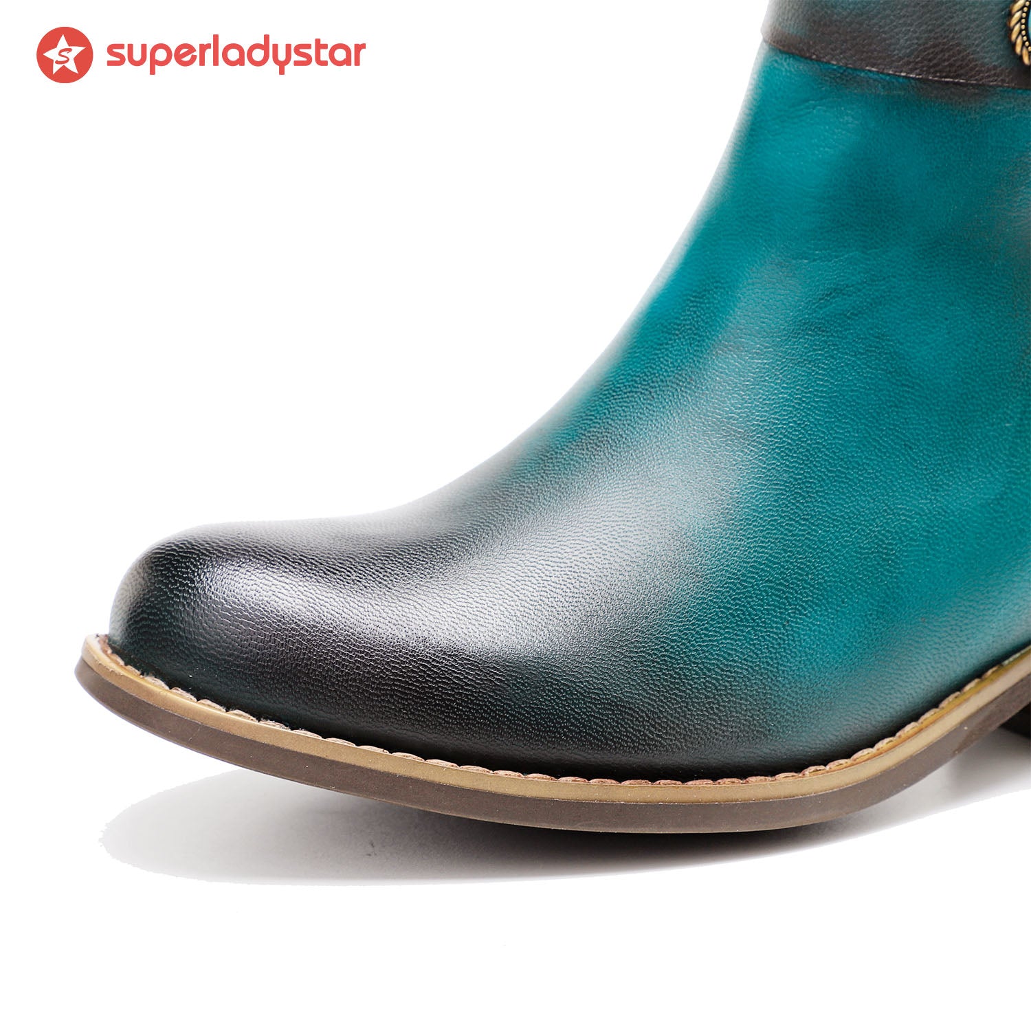 Round Toe Pure Color Low Heel Booties