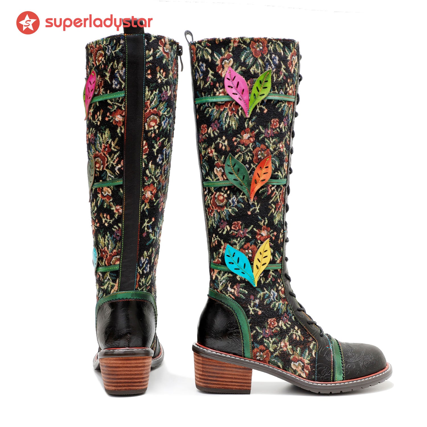 Botas florais deslumbrantes à mão vintage