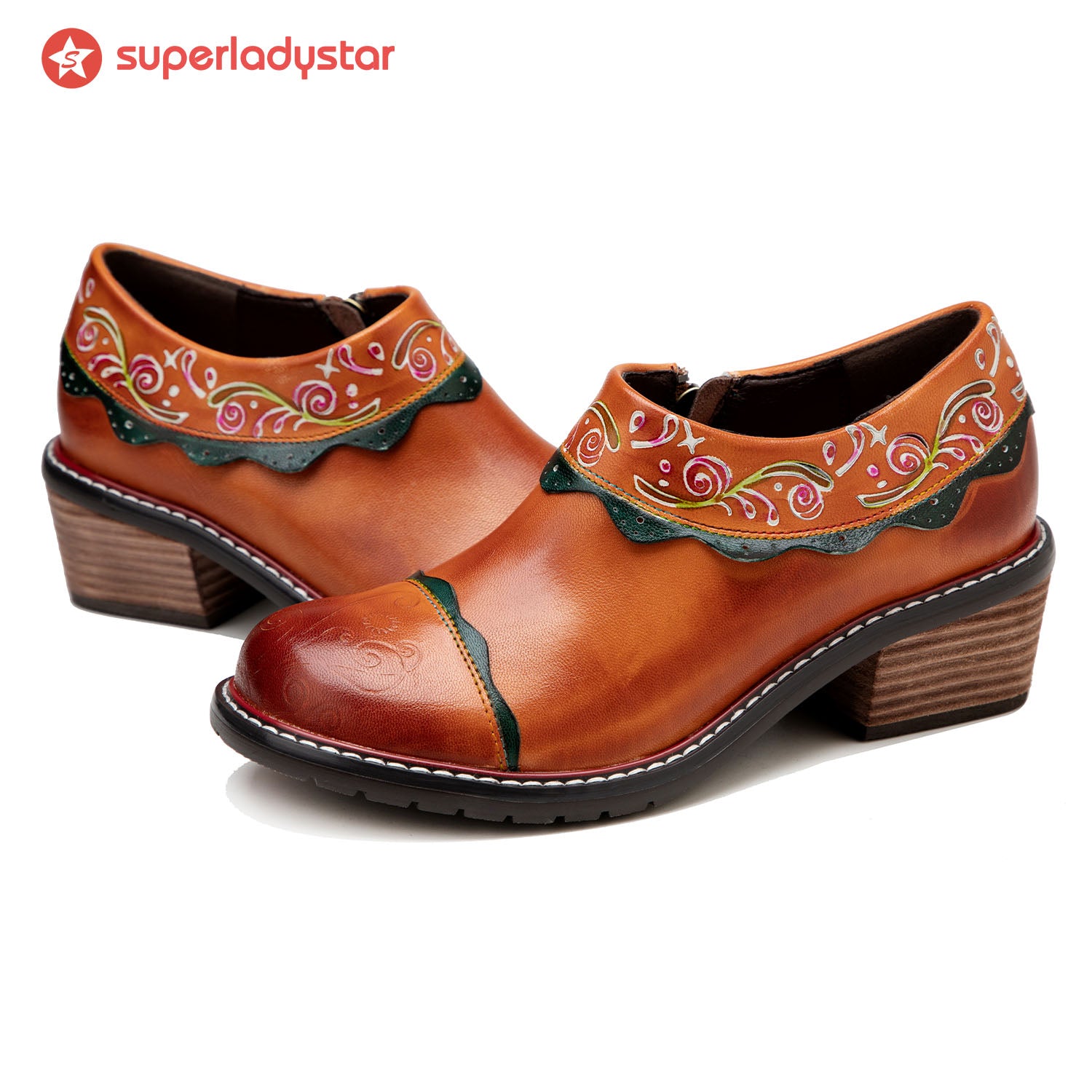 Sapatos planos de moda de couro feitos à mão vintage