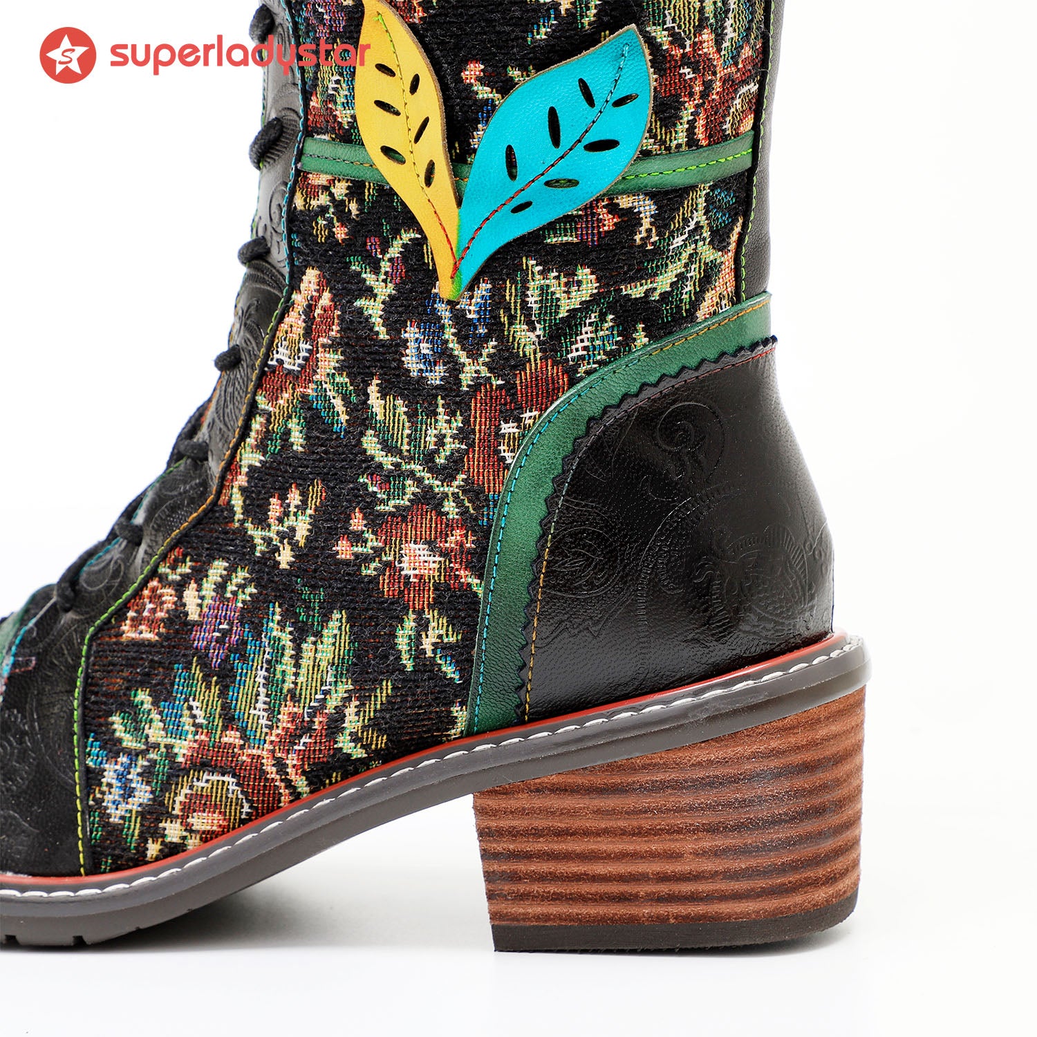 Botas florais deslumbrantes à mão vintage