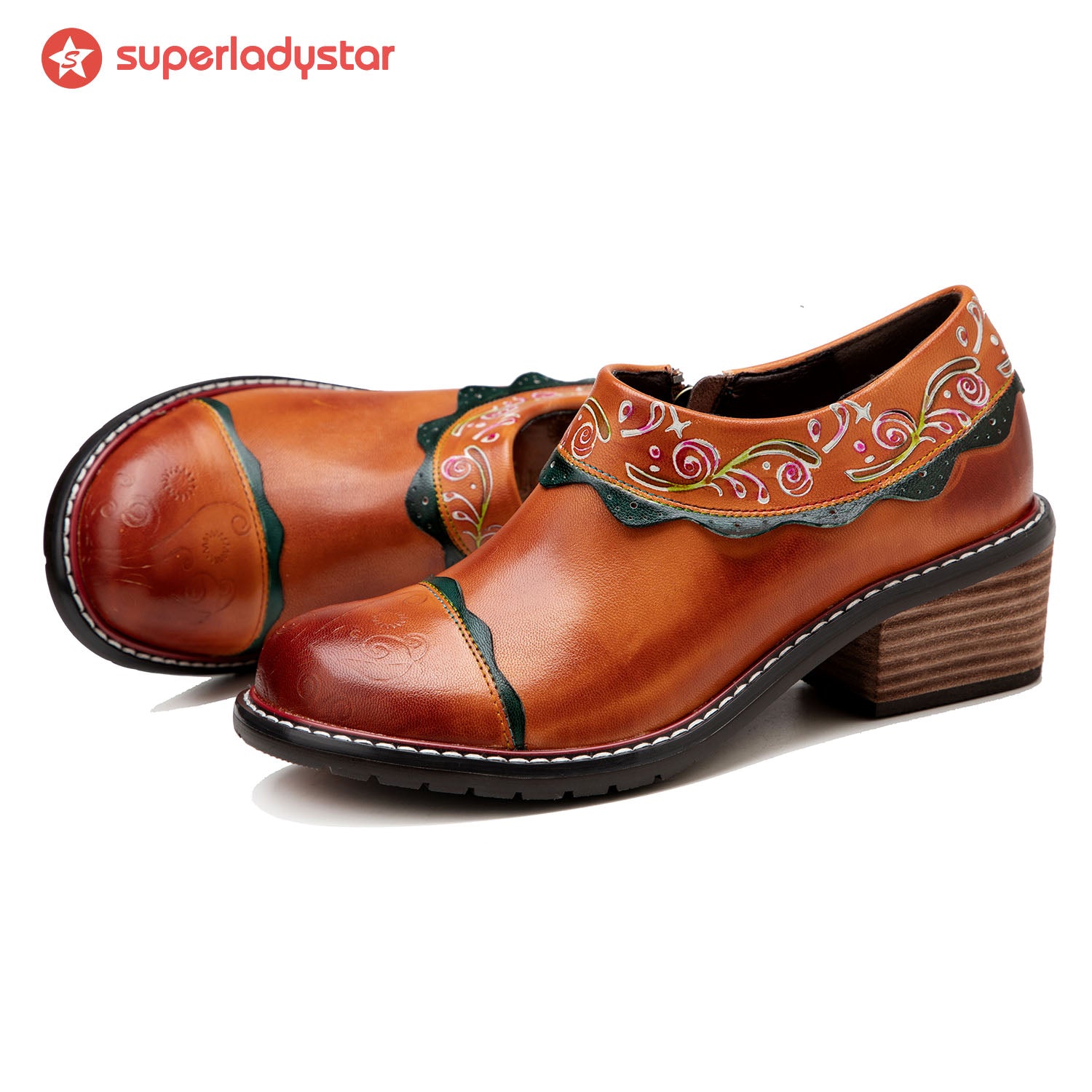 Sapatos planos de moda de couro feitos à mão vintage