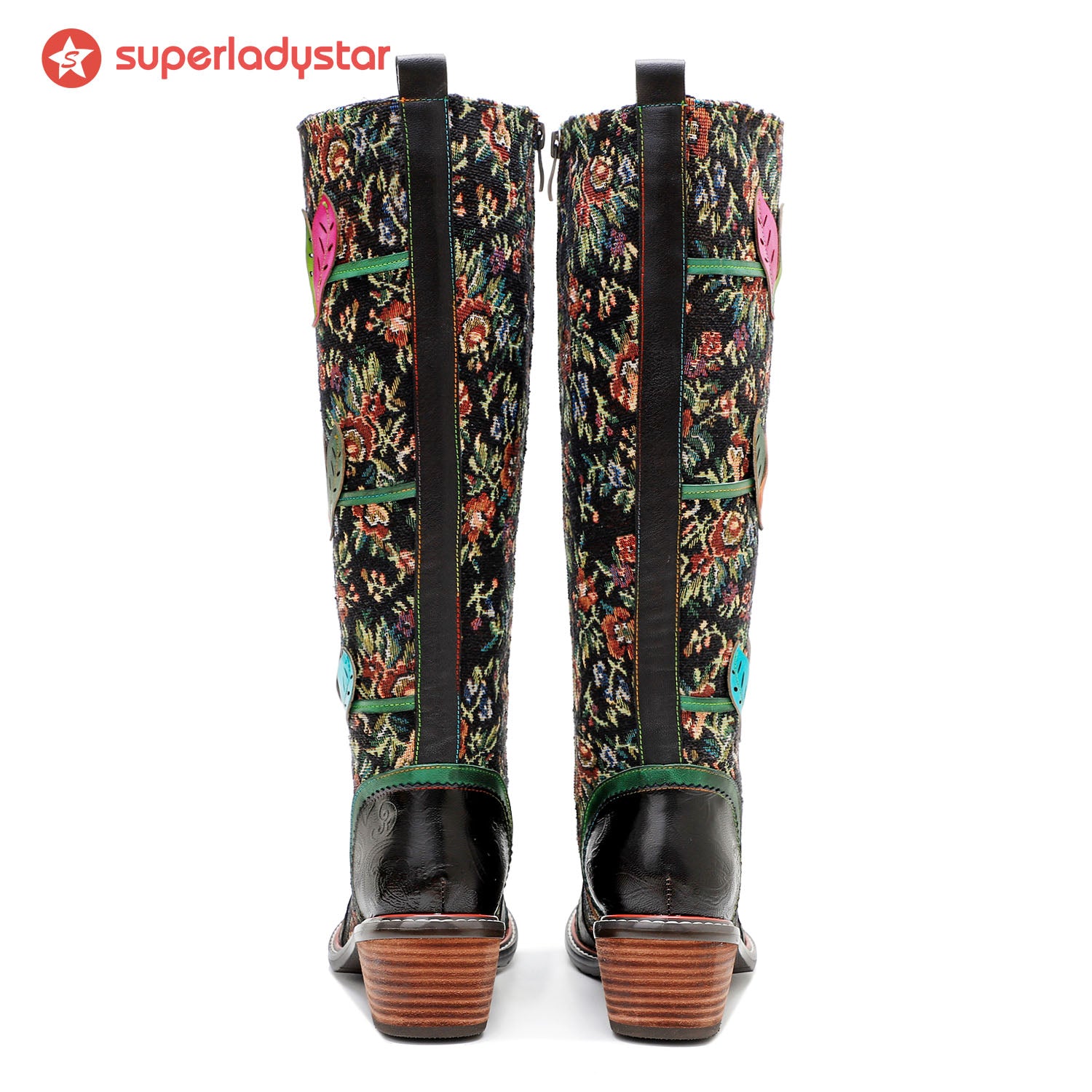 Botas florais deslumbrantes à mão vintage