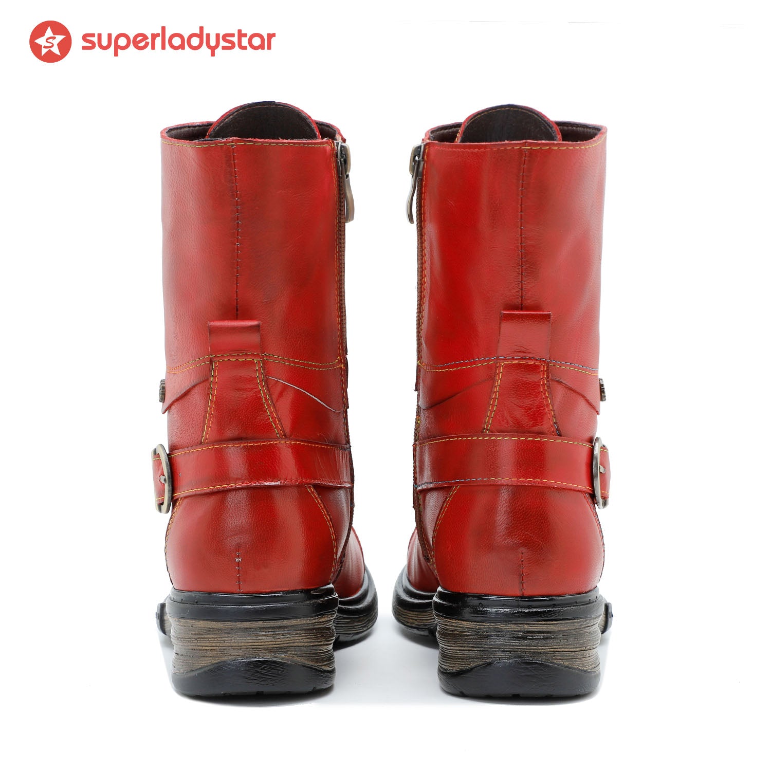 Comfortable Genuine Leather Boots With Laces And Inside Zippers