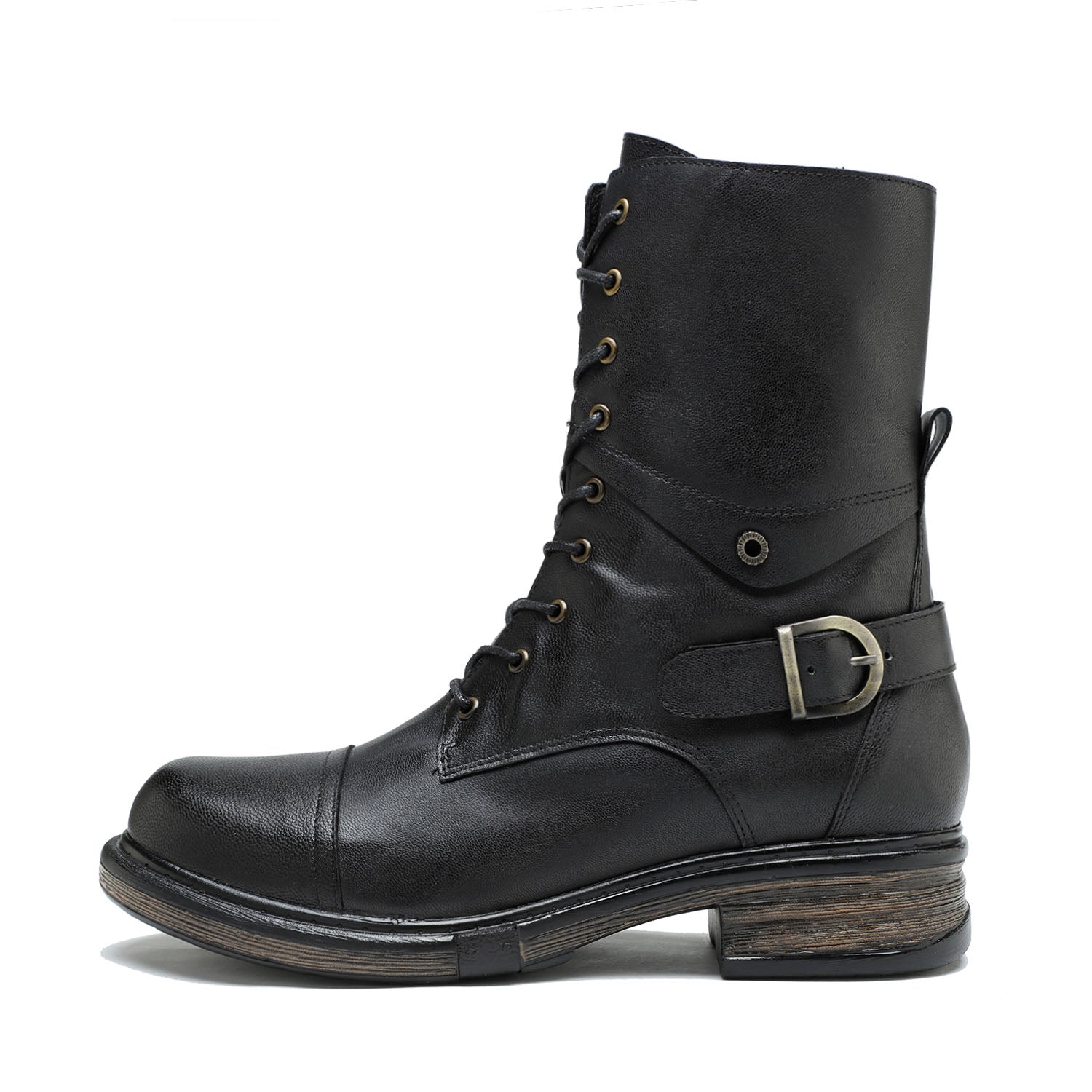 Comfortable Genuine Leather Boots With Laces And Inside Zippers
