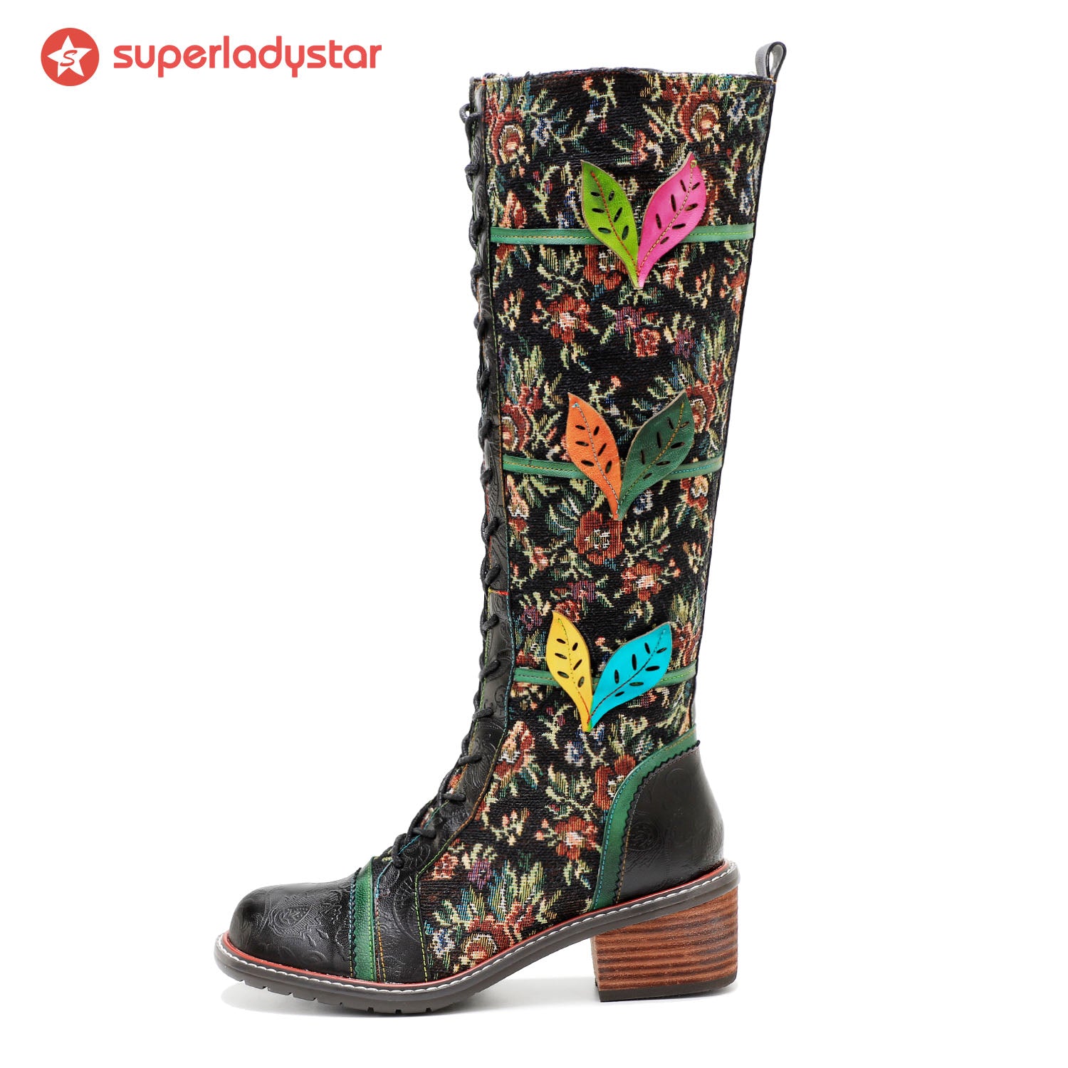 Botas florais deslumbrantes à mão vintage