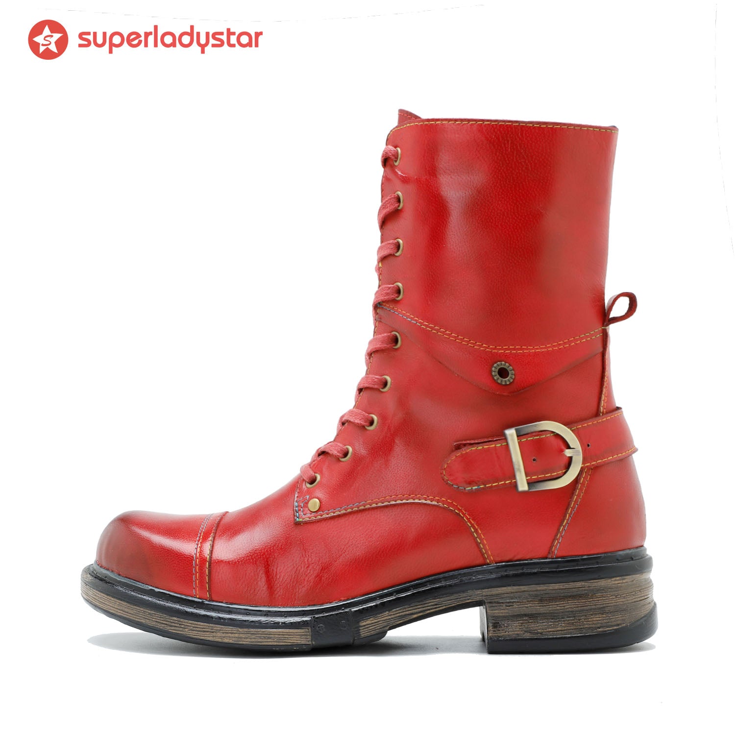 Comfortable Genuine Leather Boots With Laces And Inside Zippers