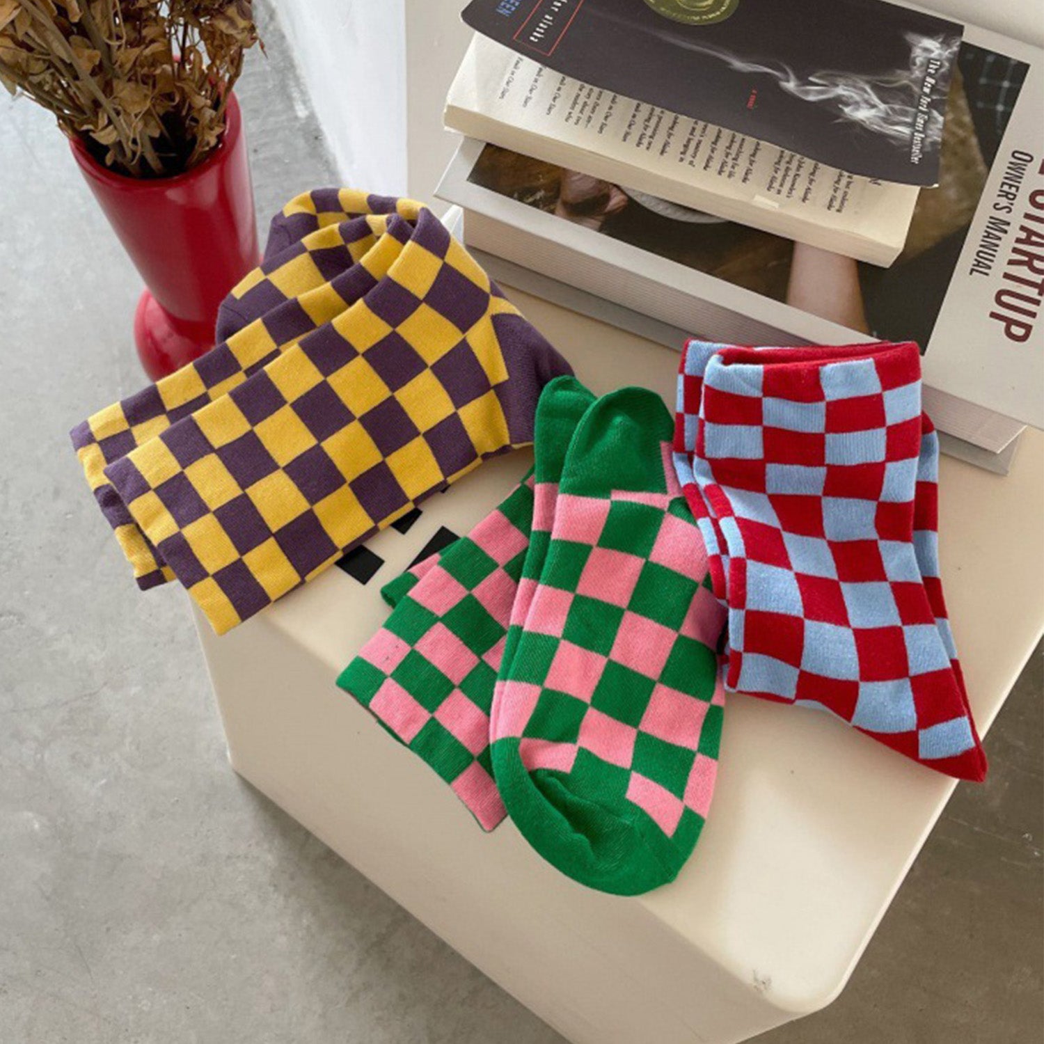 Classic Checkerboard Cotton Socks