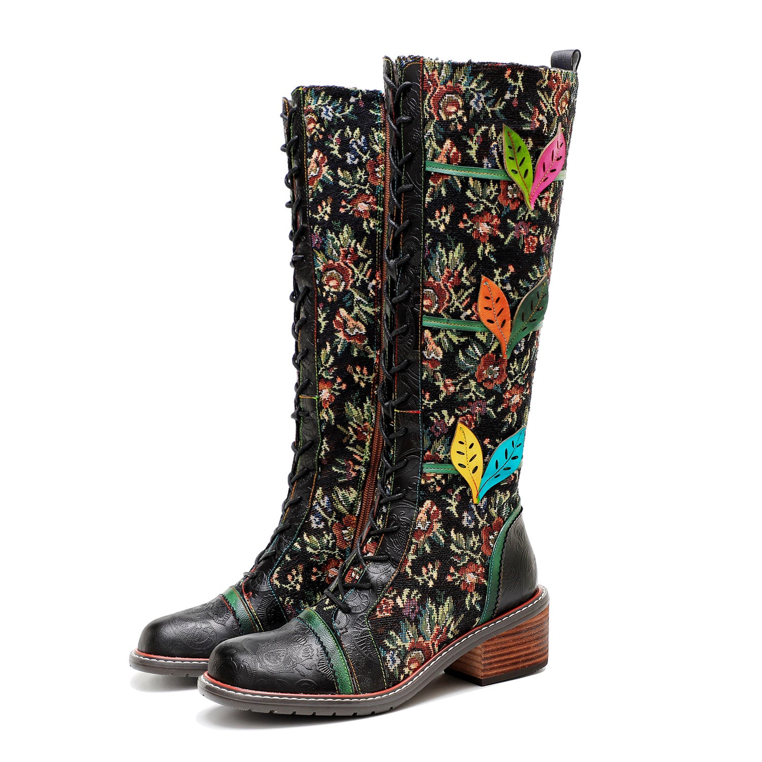 Botas florais deslumbrantes à mão vintage