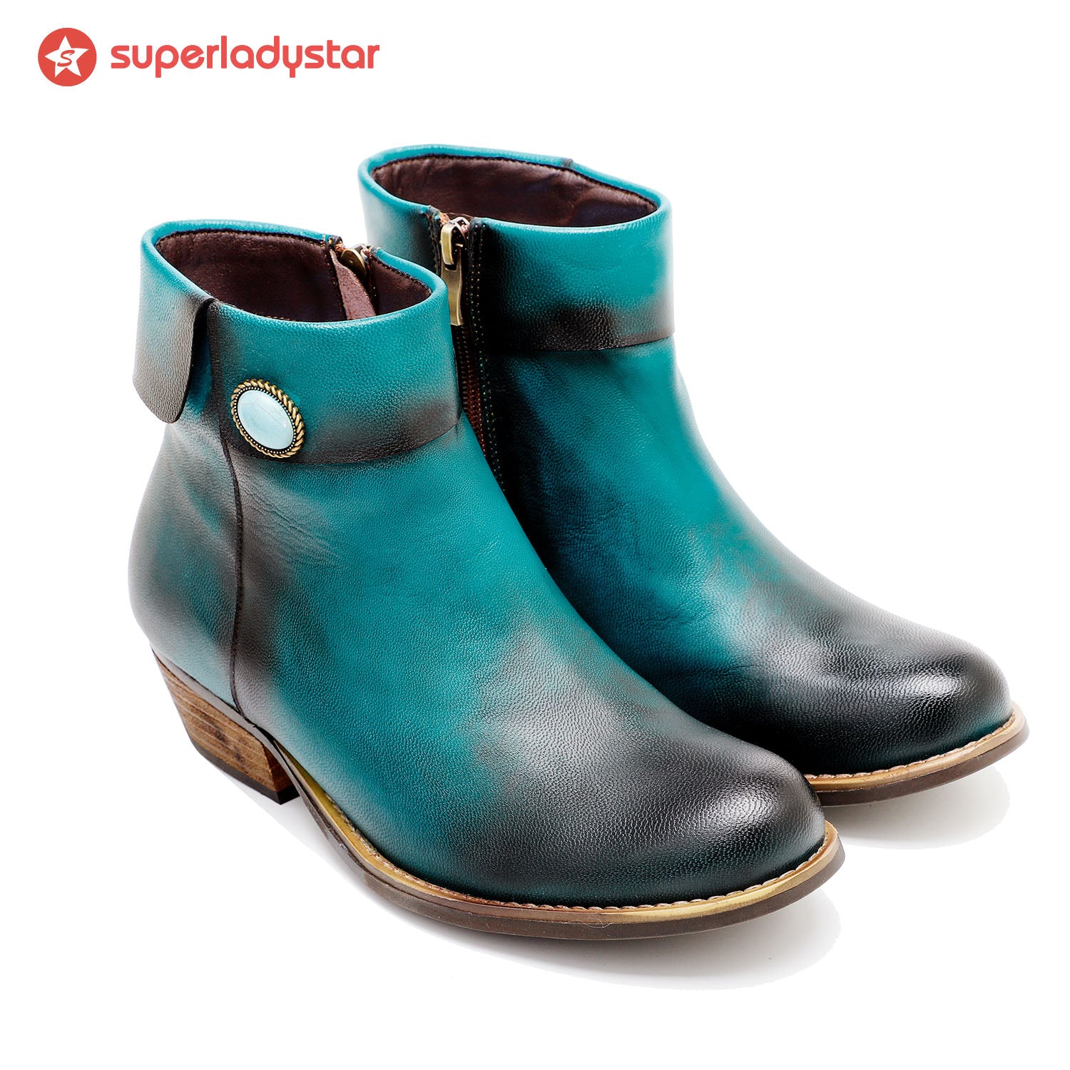 Round Toe Pure Color Low Heel Booties