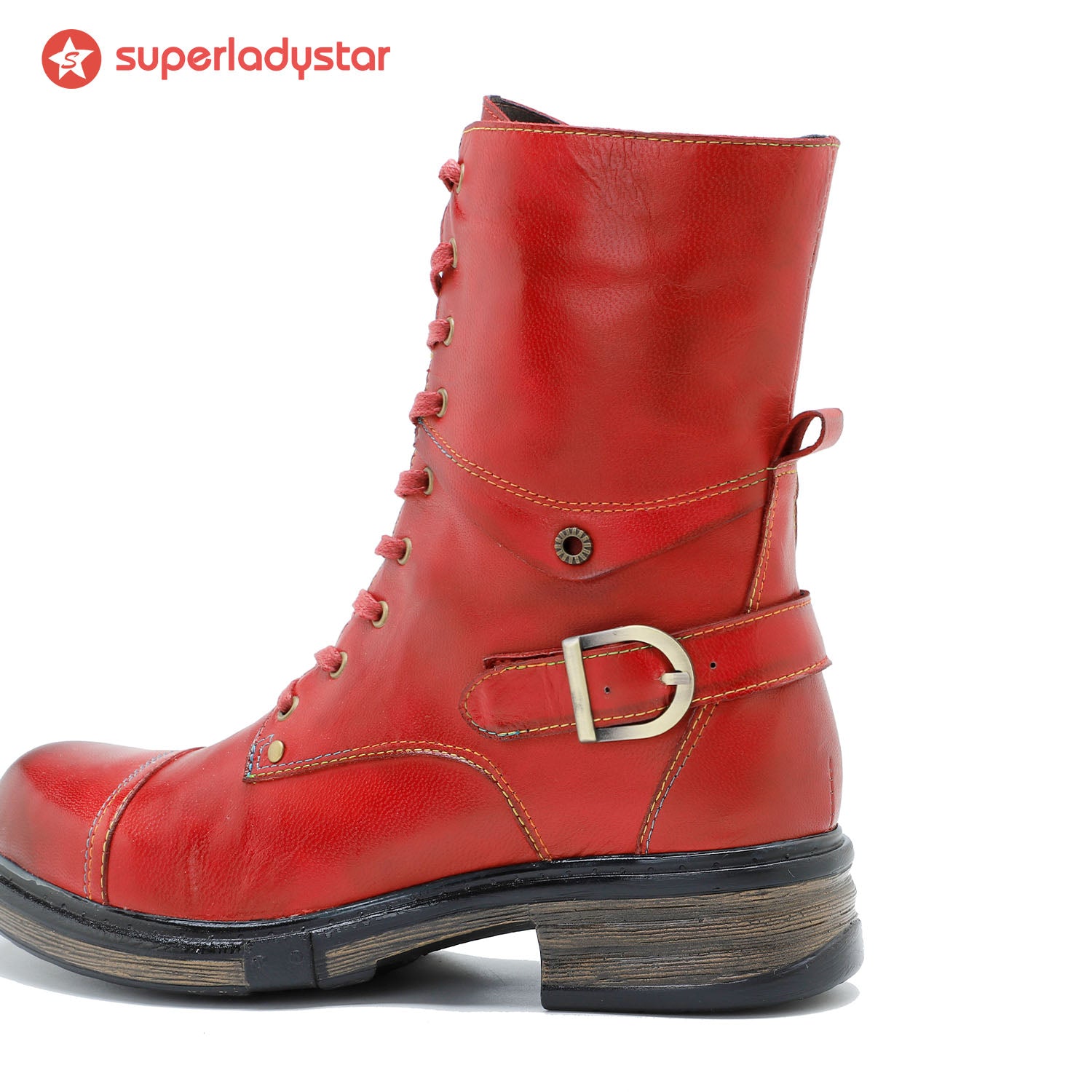 Comfortable Genuine Leather Boots With Laces And Inside Zippers