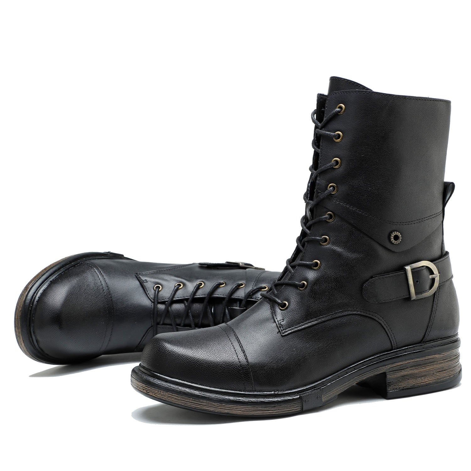 Comfortable Genuine Leather Boots With Laces And Inside Zippers