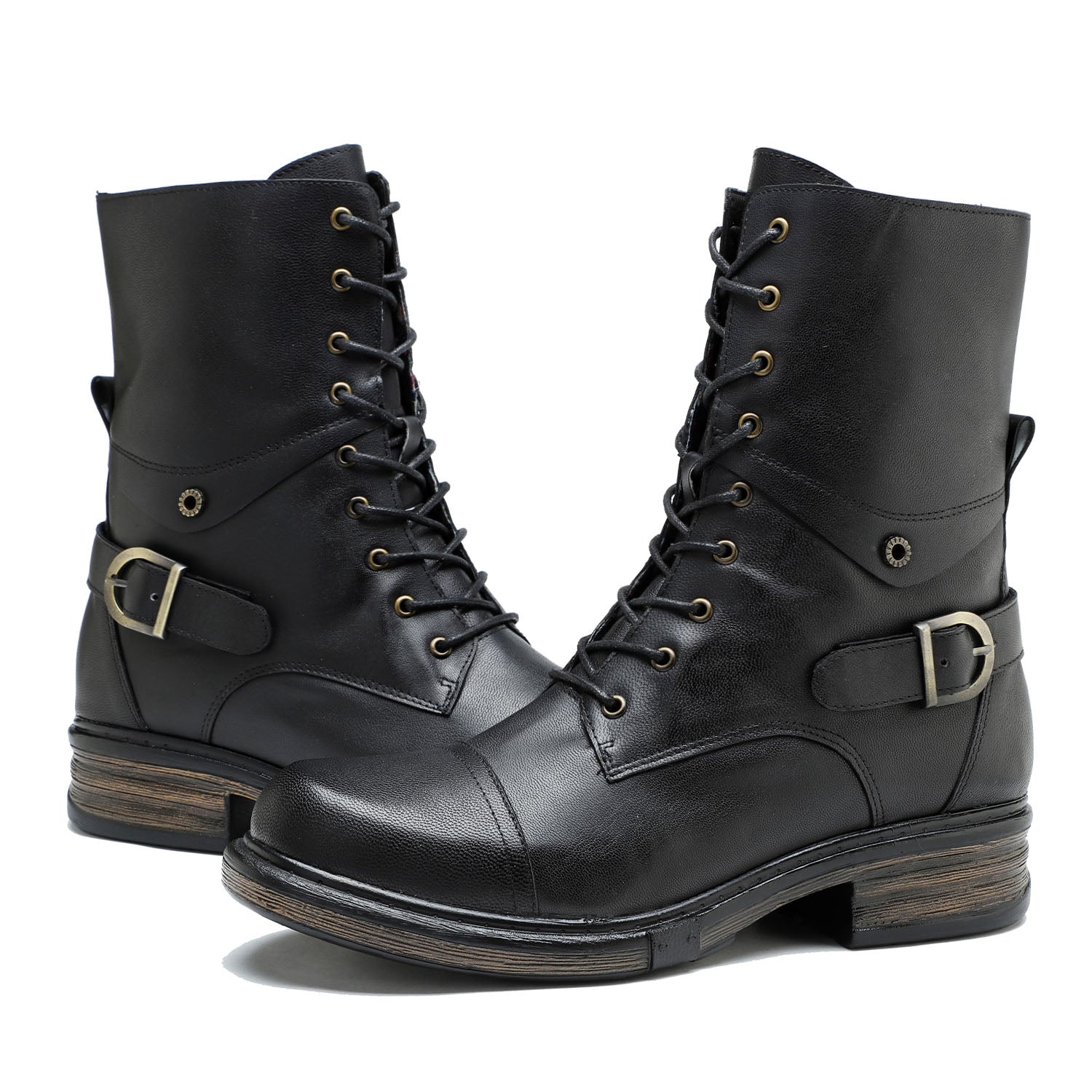 Comfortable Genuine Leather Boots With Laces And Inside Zippers