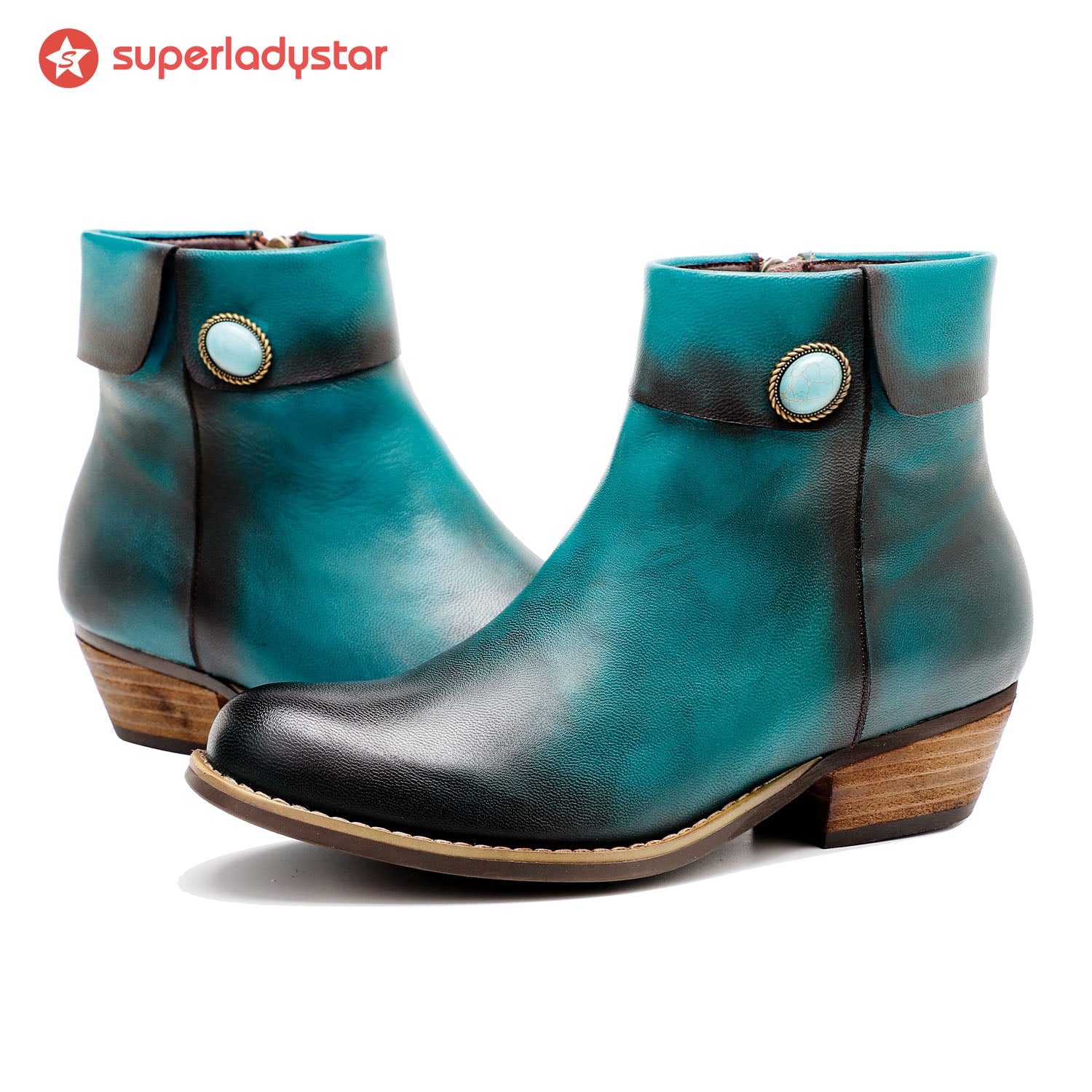 Round Toe Pure Color Low Heel Booties