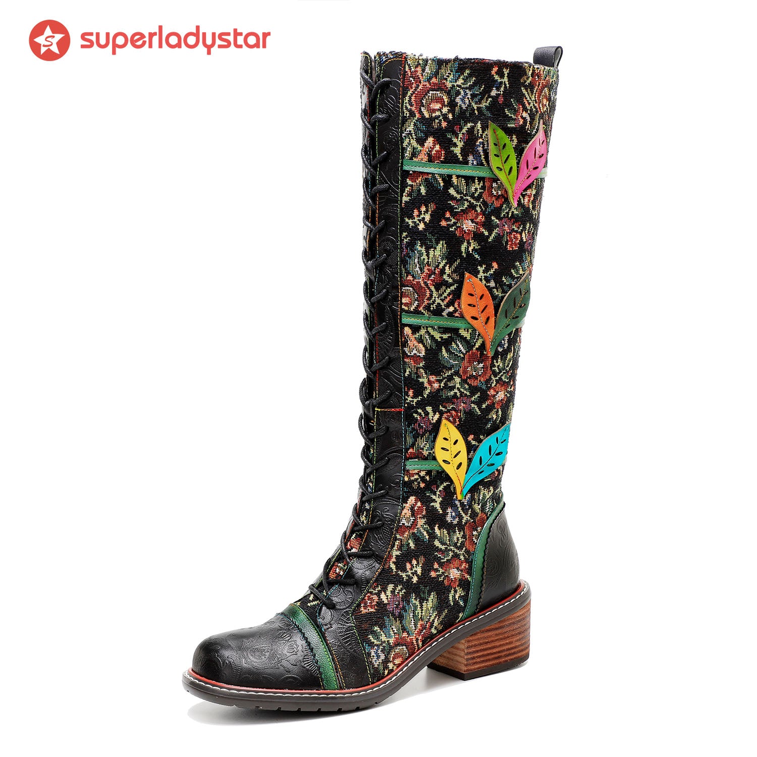 Botas florais deslumbrantes à mão vintage