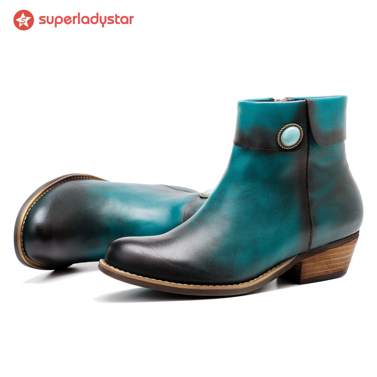 Round Toe Pure Color Low Heel Booties