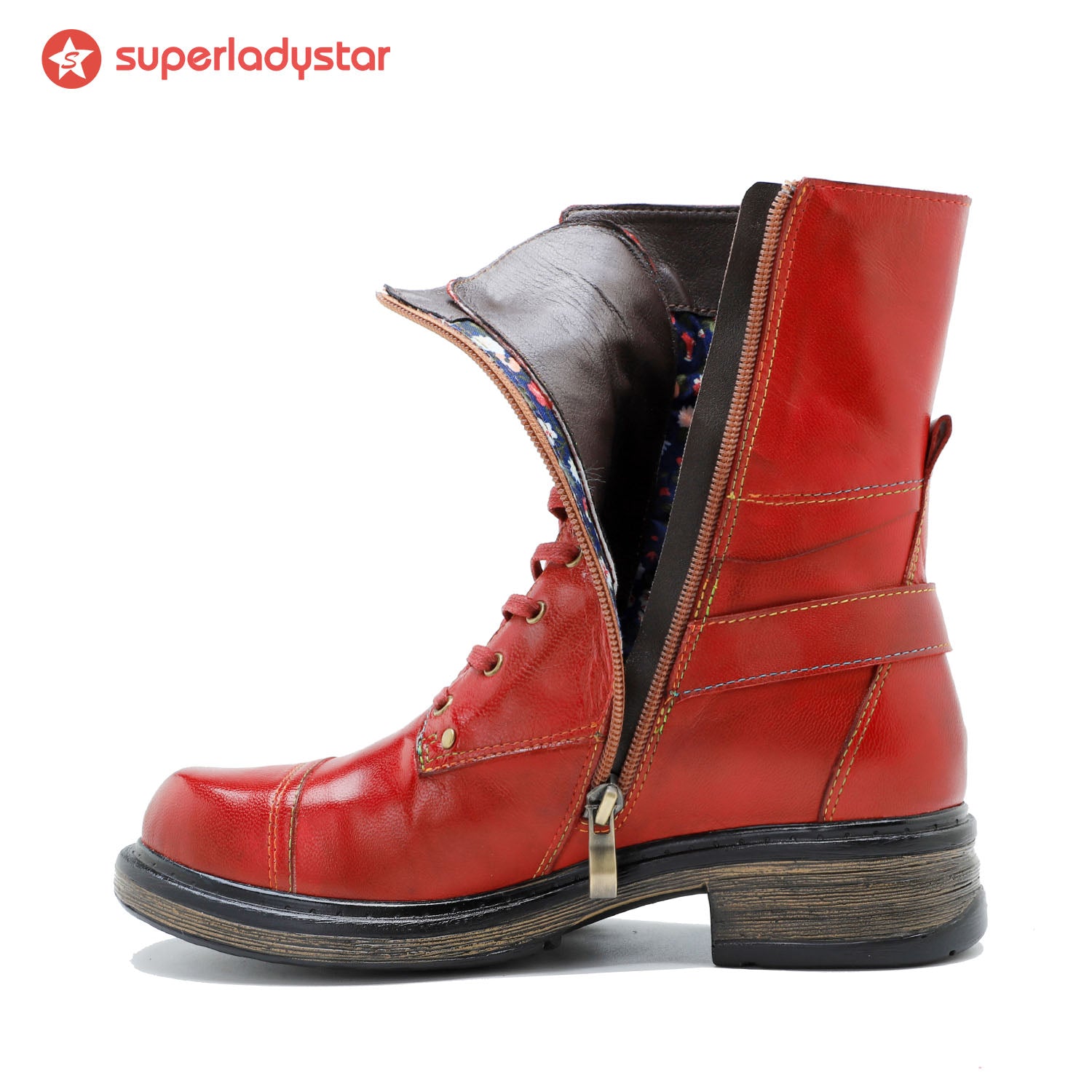 Comfortable Genuine Leather Boots With Laces And Inside Zippers