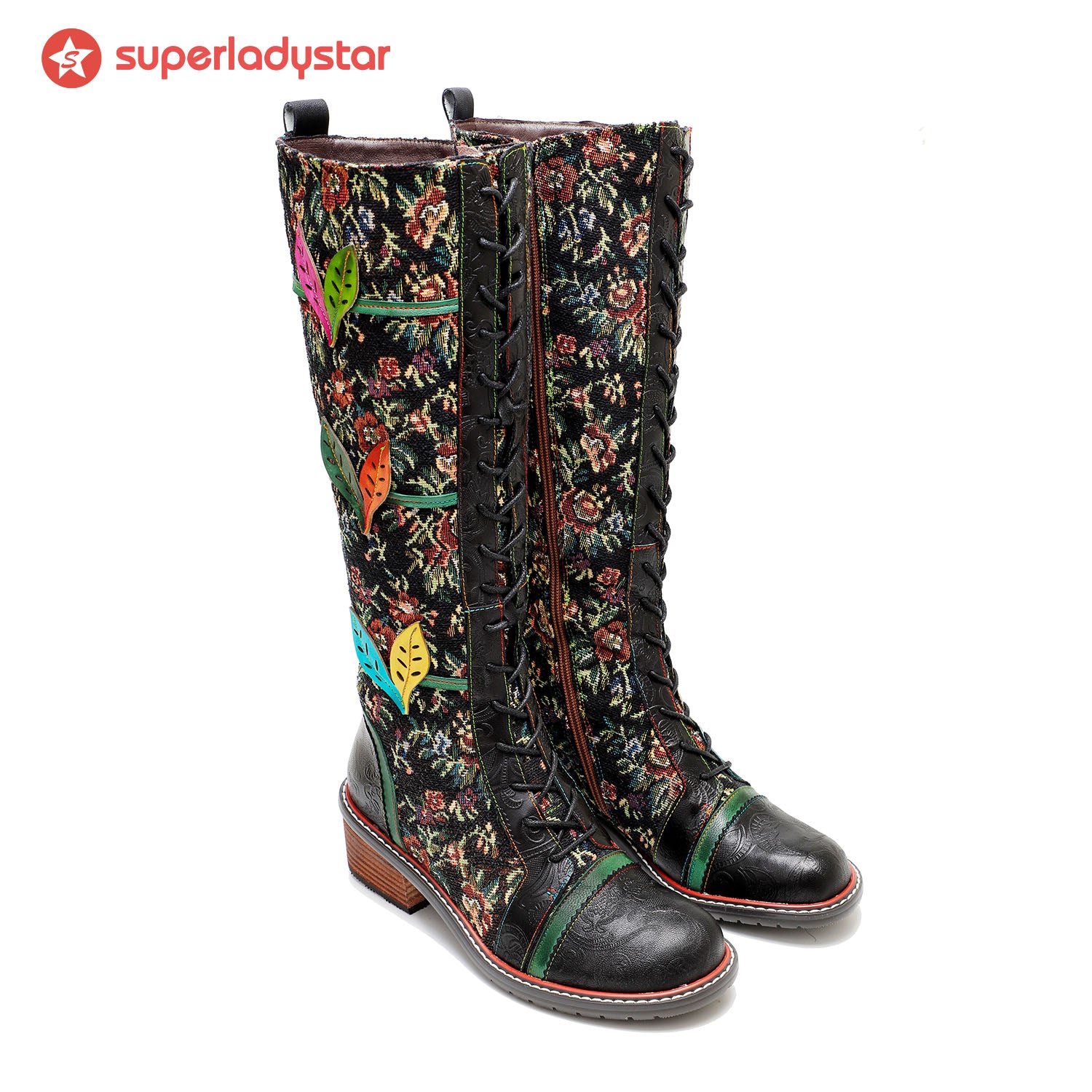 Botas florais deslumbrantes à mão vintage