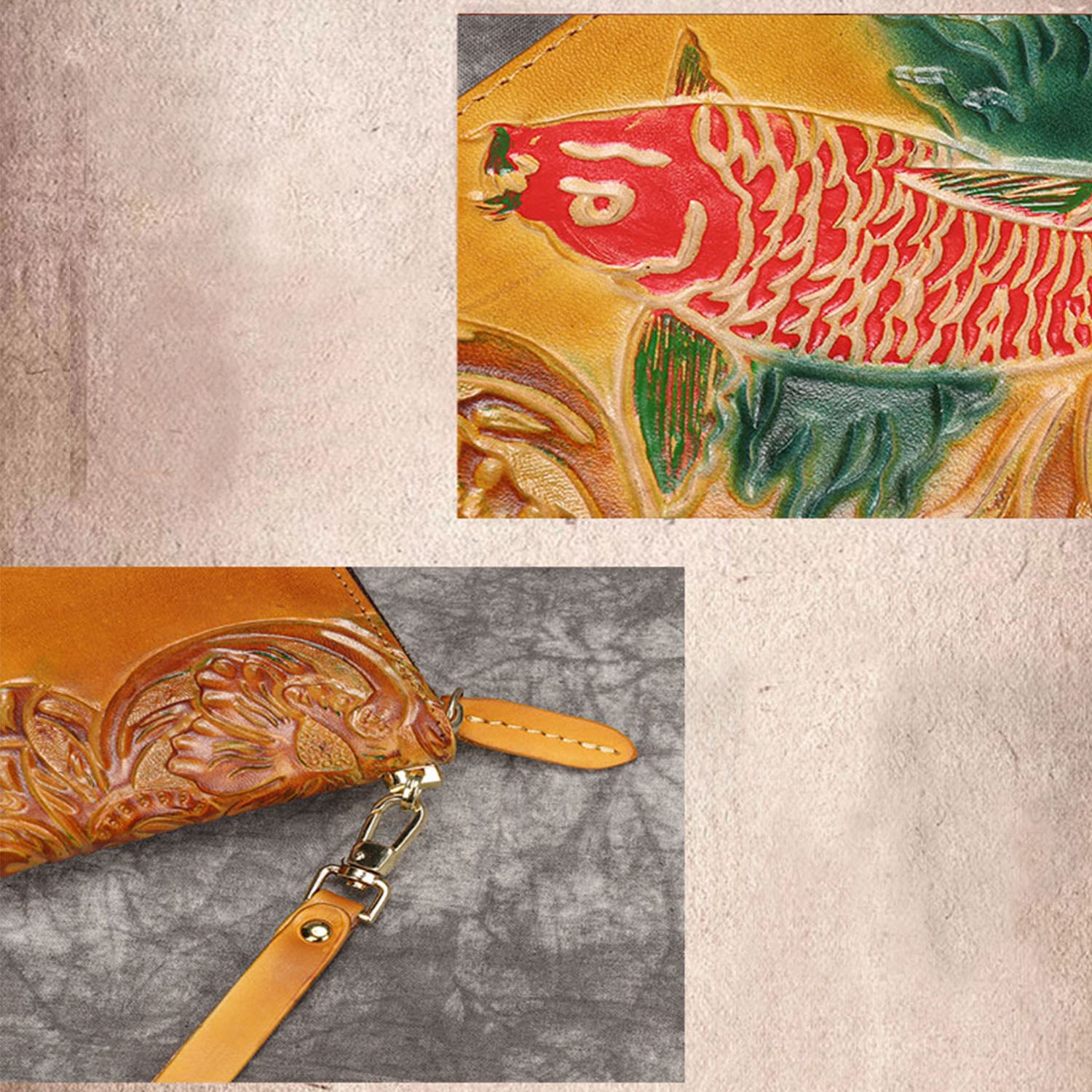 Retro Embossing Handmade Fish Pattern Wallet