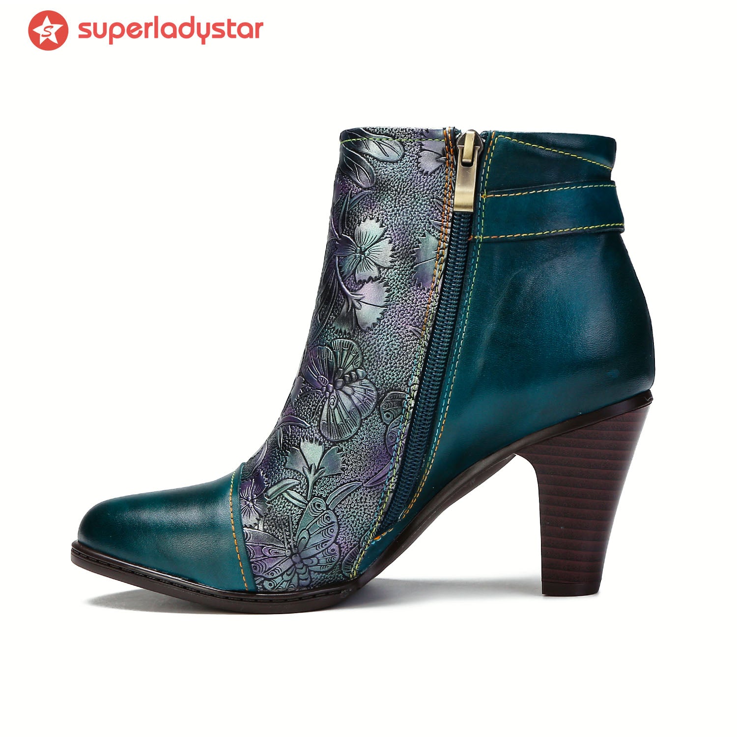 Botins vintage feitos à mão com relevo