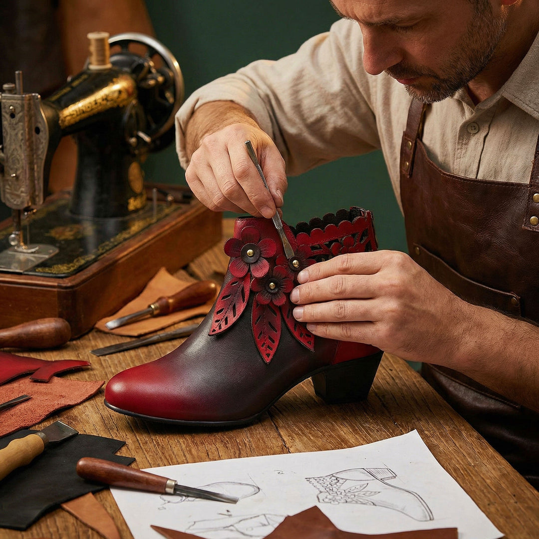 artistic hand-painted shoes on canvas with warm light and vibrant vintage colors
