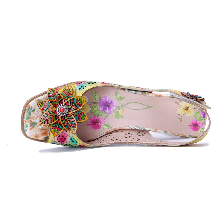 Slingback-Sandalen mit Blumenmuster und transparentem Absatz