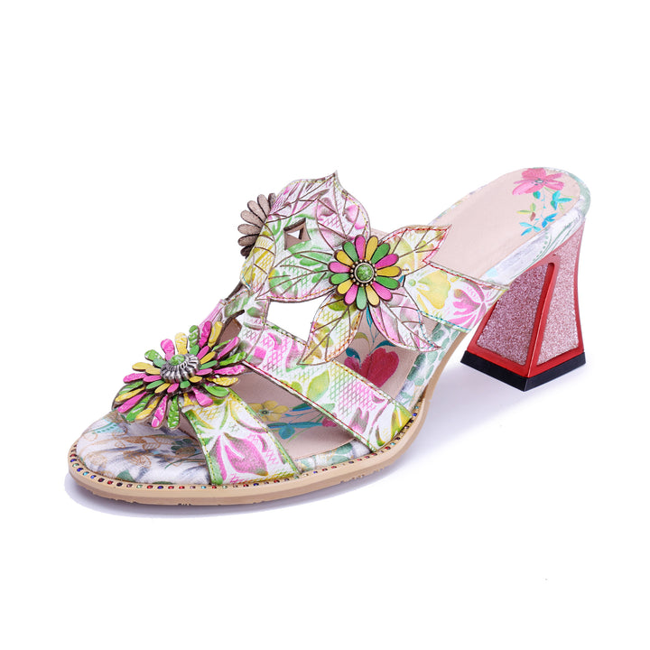 Sandalias vibrantes con abertura floral en 3D