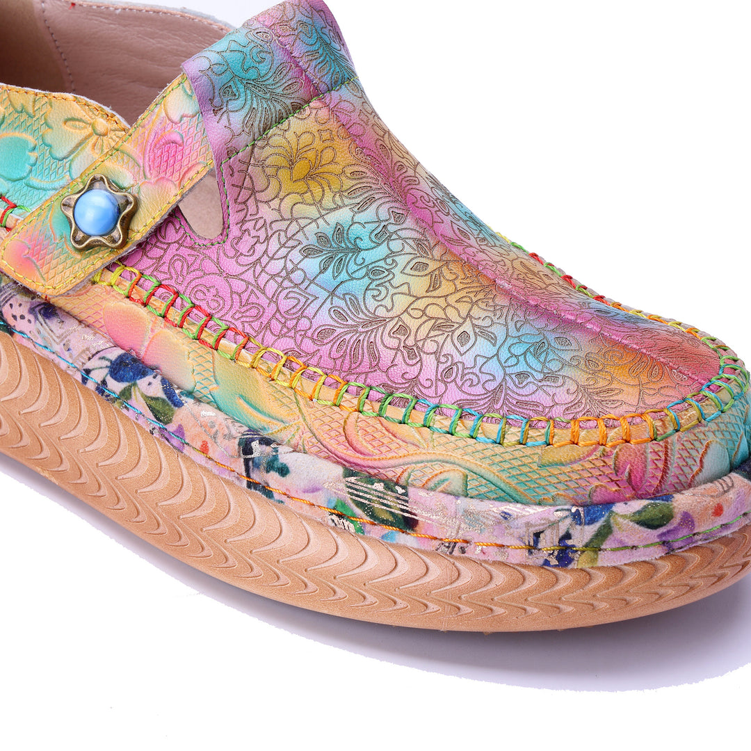 Pastel Floral-Print Slip-On Platform Loafers