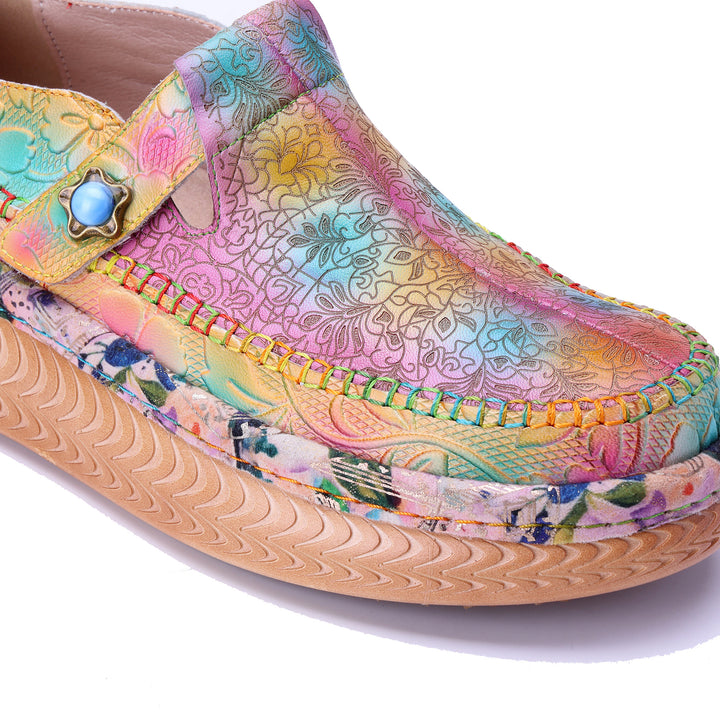 Pastel Floral-Print Slip-On Platform Loafers