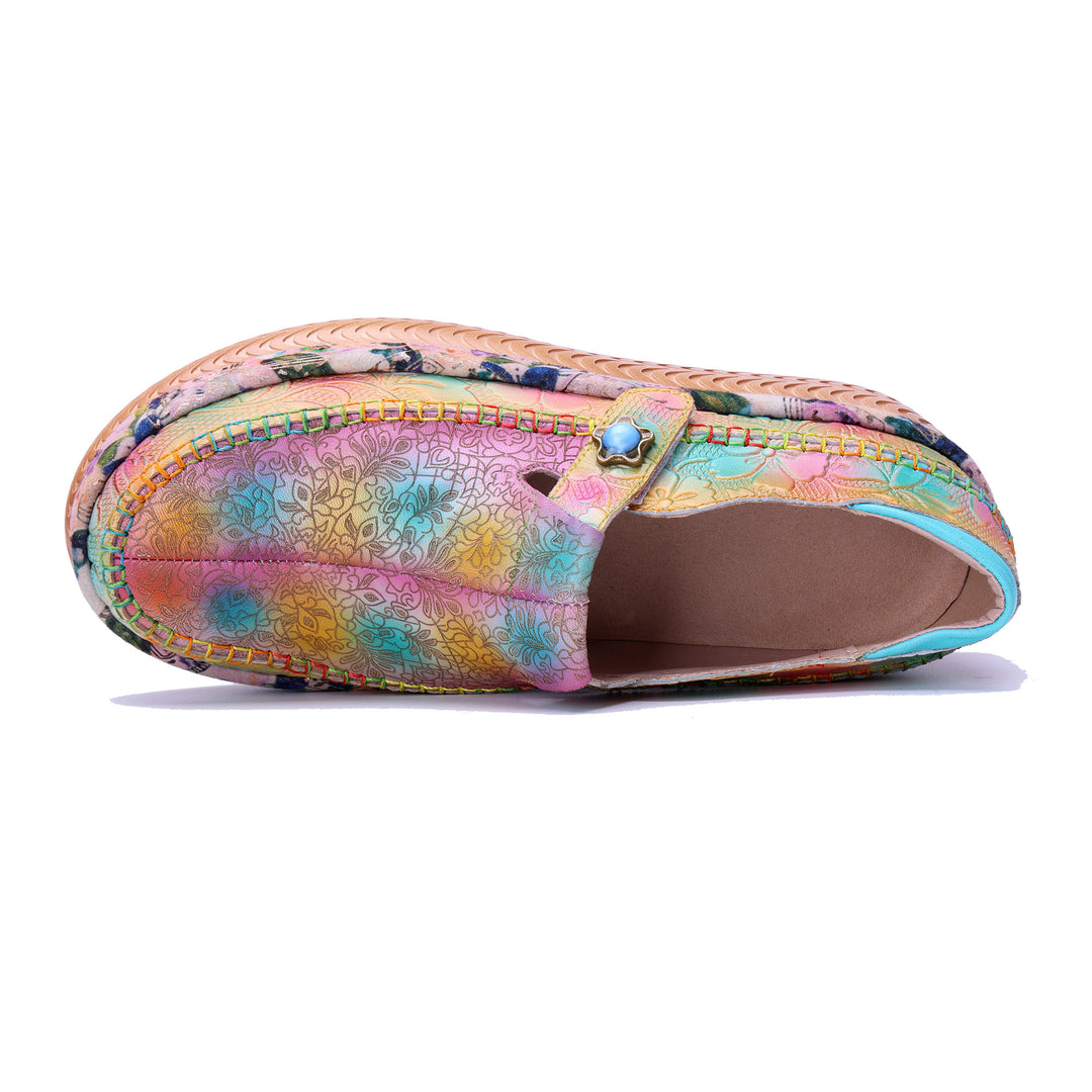Pastel Floral-Print Slip-On Platform Loafers