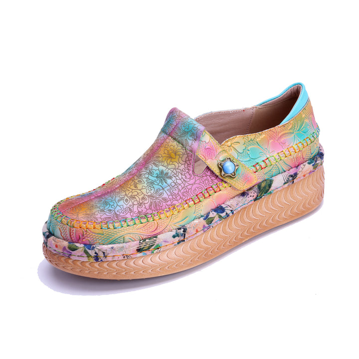 Pastel Floral-Print Slip-On Platform Loafers