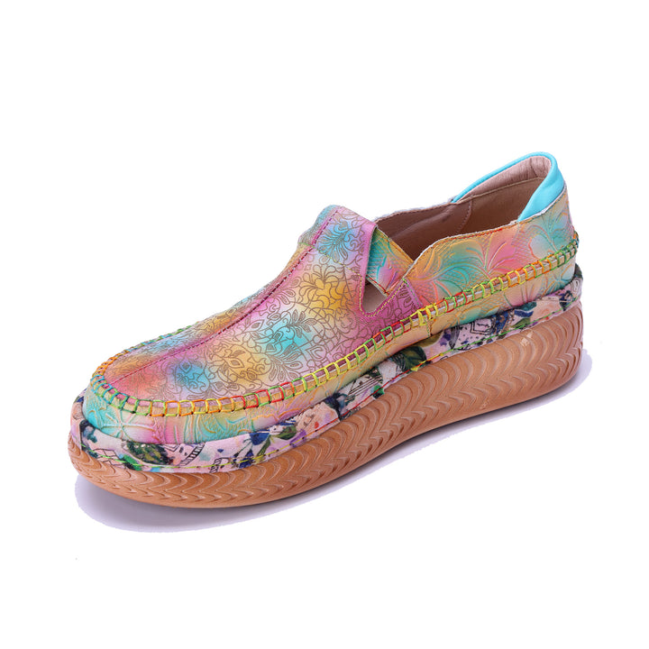 Pastel Floral-Print Slip-On Platform Loafers