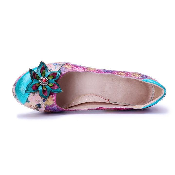 Multicolor Floral Chunky Heel Pumps