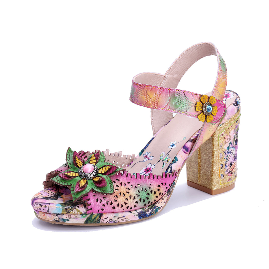 Bunte, florale Peep-Toe-Sandalen