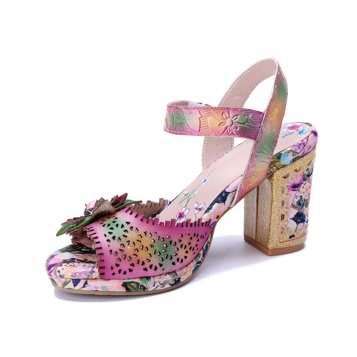 Bunte, florale Peep-Toe-Sandalen