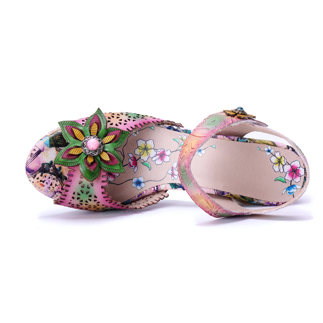 Bunte, florale Peep-Toe-Sandalen